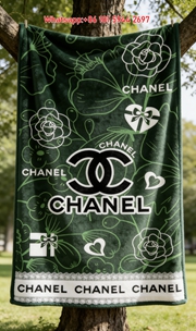 Chanel Green Camellia Line Art Flannel Throw Blanket IMG_6866